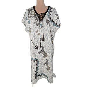 Double D Ranch Embroidered Storyteller Tunic Dress Gray Sz M Western Aztec